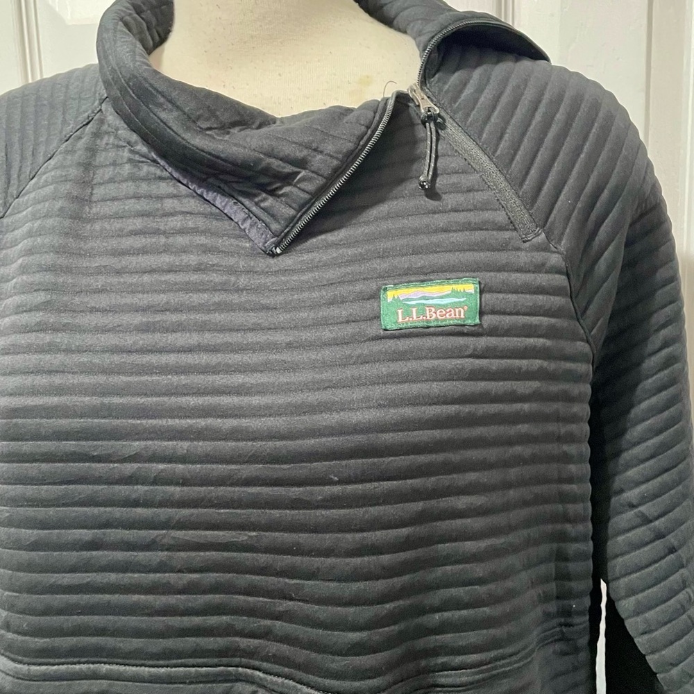 L.L. Bean Black Ribbed Asymmetrical Zip-Up Cowl Neck Sweater